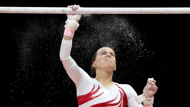 Latvia’s Anastasia Dubova in action on the uneven bars during the Artistic Gymnastics, Women’s Team Qualification, Subdivision 2 as part of the 2018 European Championships at The SSE Hydro in Glasgow, Scotland. (Peter Cziborra / REUTERS) Latvia’s Anastasia Dubova in action on the uneven bars during the Artistic Gymnastics, Women’s Team Qualification, Subdivision 2 as part of the 2018 European Championships at The SSE Hydro in Glasgow, Scotland. (Peter Cziborra / REUTERS)