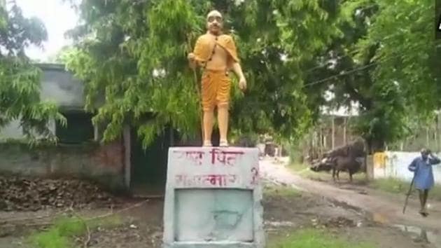 A group of people alleged that the statue, which was originally white, was recently painted in a shade of saffron by people who wanted to propagate a particular ideology, and demanded action against them. (ANI/Twitter) A group of people alleged that the statue, which was originally white, was recently painted in a shade of saffron by people who wanted to propagate a particular ideology, and demanded action against them. (ANI/Twitter)
