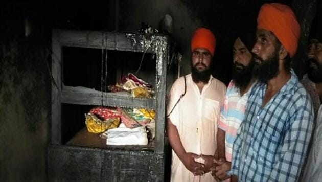 The portion of the gurdwara that caught fire at Gossal village in Gurdaspur district on Thursday. (HT Photo) The portion of the gurdwara that caught fire at Gossal village in Gurdaspur district on Thursday. (HT Photo)