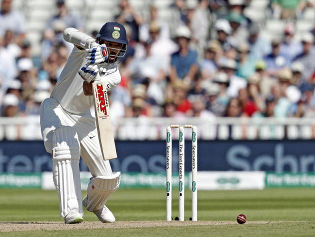 India's opening batsman Shikhar Dhawan plays a shot on the second day of the first Test cricket match between England and India at Edgbaston. (AFP)