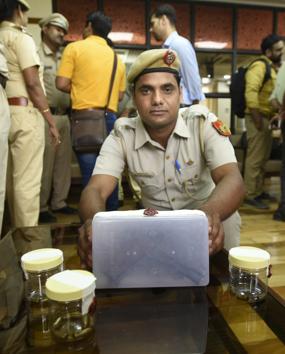 The pistol and the bullets that were recovered during an encounter from a 24-year-old alleged criminal, when he was shot in his leg early Thursday near south Delhi’s Millennium Bus Depot in New Delhi, August 2, 2018. (Sushil Kumar/HT PHOTO) The pistol and the bullets that were recovered during an encounter from a 24-year-old alleged criminal, when he was shot in his leg early Thursday near south Delhi’s Millennium Bus Depot in New Delhi, August 2, 2018. (Sushil Kumar/HT PHOTO)