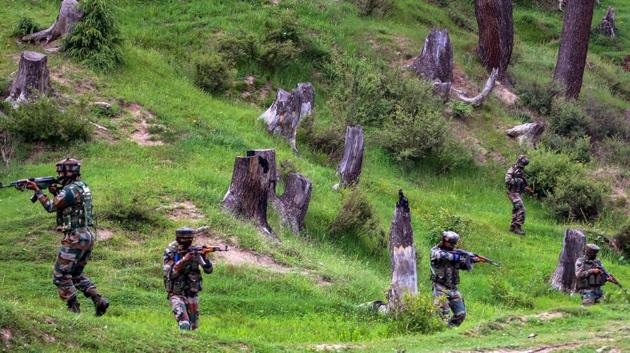 Two militants were gunned down after an encounter broke out with security forces on Friday in Jammu and Kashmir’s Baramulla district, news agency ANI reported. Acting on specific information about presence of militants in Watergam area of Sopore, security forces launched a cordon and search operation there, a police official said. (Waseem Andrabi / HT File) Two militants were gunned down after an encounter broke out with security forces on Friday in Jammu and Kashmir’s Baramulla district, news agency ANI reported. Acting on specific information about presence of militants in Watergam area of Sopore, security forces launched a cordon and search operation there, a police official said. (Waseem Andrabi / HT File)