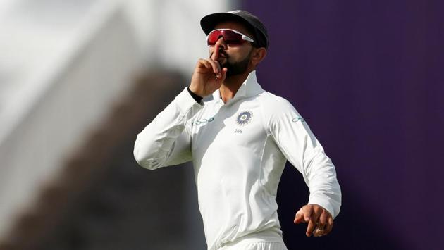 Virat Kohli celebrates after running out England’s Joe Root in Birmingham, England on August 1, 2018. (Andrew Boyers / REUTERS) Virat Kohli celebrates after running out England’s Joe Root in Birmingham, England on August 1, 2018. (Andrew Boyers / REUTERS)