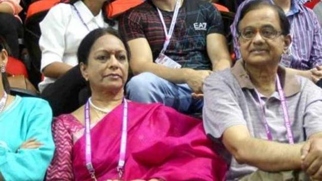 Former Union finance minister P Chidambaram with his wife Nalini.(PTI File Photo)