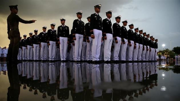 Military cadets gather outside the Grand Palace to celebrate the 66th birthday of Thai King Maha Vajiralongkorn in Bangkok, Thailand. (Athit Perawonmetha / REUTERS) Military cadets gather outside the Grand Palace to celebrate the 66th birthday of Thai King Maha Vajiralongkorn in Bangkok, Thailand. (Athit Perawonmetha / REUTERS)