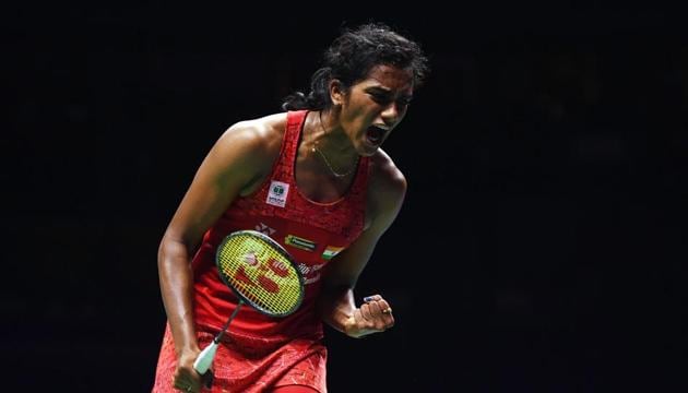 PV Sindhu of India reacts after defeating Akane Yamaguchi of Japan in their women's single semi final match during the badminton World Championships in Nanjing, Jiangsu province on August 4, 2018.(AFP)