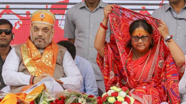 Addressing a public meeting at Kankroli in Rajsamand district of Rajasthan to flag off chief minister Vasundhara Raje’s Rajasthan Gaurav Yatra, BJP president Amit Shah said the Congress should clarify its stand on the NRC (PTI) Addressing a public meeting at Kankroli in Rajsamand district of Rajasthan to flag off chief minister Vasundhara Raje’s Rajasthan Gaurav Yatra, BJP president Amit Shah said the Congress should clarify its stand on the NRC (PTI)