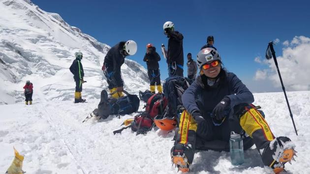 After first unsuccessful attempt on May 12, Sheetal Raj (looking into camera) scaled the 8,586-metre summit on May 21 at the age of 22.(HT Photo) After first unsuccessful attempt on May 12, Sheetal Raj (looking into camera) scaled the 8,586-metre summit on May 21 at the age of 22.(HT Photo)