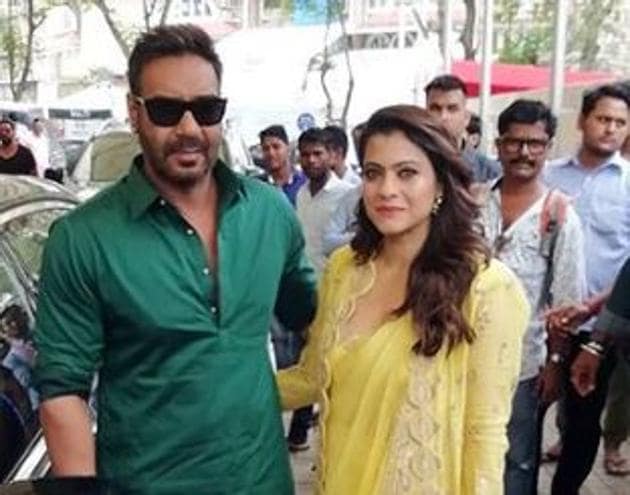 Kajol with Ajay Devgn at Helicopter Eela trailer launch.