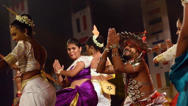 Students from Sri Lanka during a dance performance at Symbiosis Vishwabhavan, SB road, on Tuesday. Every year, on July 31, Symbiosis celebrates the Students Day where students from different countries showcase the cultural performances. (Pratham Gokhale/HT Photo)