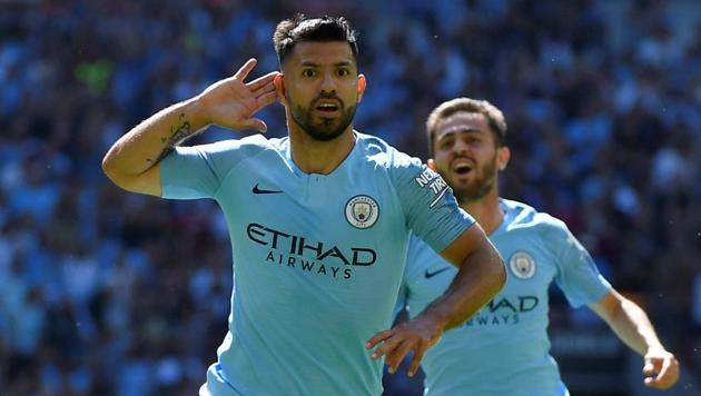 Soccer Football - FA Community Shield - Manchester City v Chelsea - Wembley Stadium, London, Britain - August 5, 2018 Manchester City’s Sergio Aguero celebrates scoring their first goal REUTERS/Toby Melville(REUTERS)