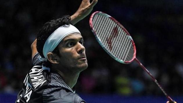 Ajay Jayaram hits a return against Son Wan-ho during their quarter-final match at the Malaysia Open Badminton Superseries.(AFP)