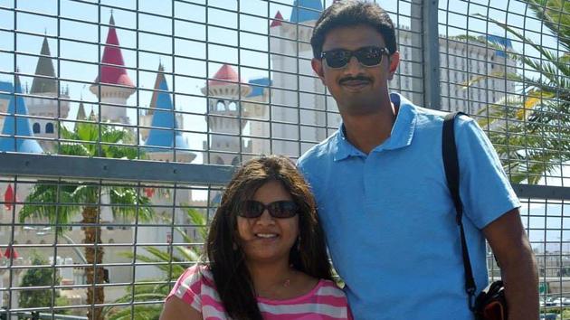 In this undated file photo, Srinivas Kuchibhotla (right) poses with his wife Sunayana Dumala.(HT Photo)