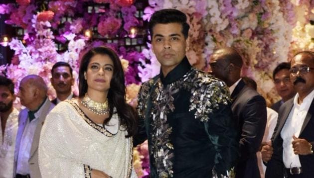 Kajol with filmmaker Karan Johar seen together at the engagement party of Reliance Industries’ chairman Mukesh Ambani's son Akash Ambani and diamantaire Russell Mehta's daughter Shloka Mehta, at Antilia in Mumbai on June 30, 2018.(IANS)