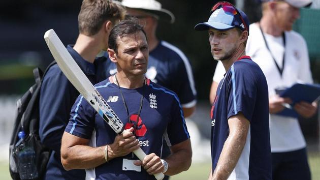 England's batting coach Mark Ramprakash, talks to the England team captain Joe Root. (AP) England's batting coach Mark Ramprakash, talks to the England team captain Joe Root. (AP)