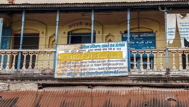 A view of the shelter home from where twenty-four girls were rescued after allegation of sexual exploitation of the inmates in Deoria.(PTI Photo)