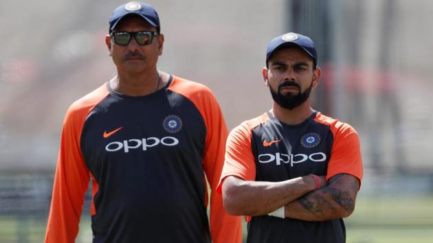 Indian cricket team head coach Ravi Shastri and Virat Kohli during nets at Lord’s.(Action Images via Reuters)
