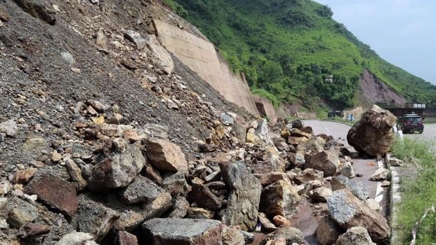 Heavy rainfall in the state damaged scores of roads and bridges. (HT File) Heavy rainfall in the state damaged scores of roads and bridges. (HT File)