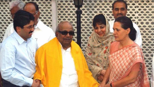 File photo of late DMK chief M Karunanidhi with Congress leader Sonia Gandhi. (PTI photo) File photo of late DMK chief M Karunanidhi with Congress leader Sonia Gandhi. (PTI photo)