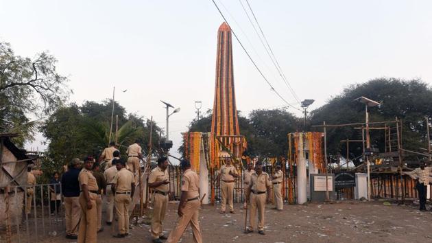 Police personnel at the Bhima Koregaon Vijay Stambh, after the violence, in Pune on January 2, 2018.(HT File Photo) Police personnel at the Bhima Koregaon Vijay Stambh, after the violence, in Pune on January 2, 2018.(HT File Photo)