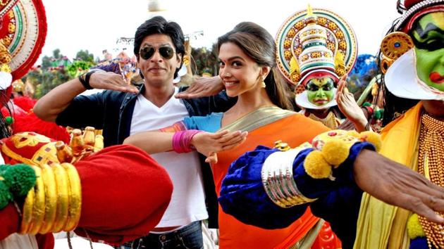 Deepika Padukone and Shah Rukh Khan in a still from Chennai Express.