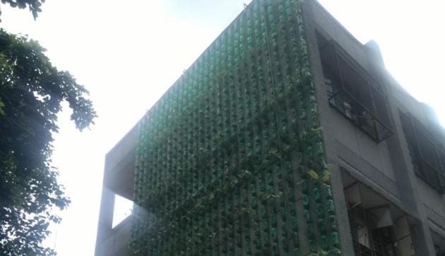 A vertical garden at a North Corporation’s primary school at Miradard Road.(HT Photo) A vertical garden at a North Corporation’s primary school at Miradard Road.(HT Photo)