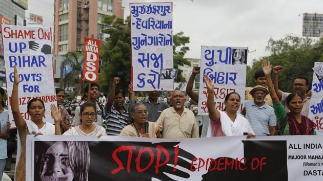 Activists protest against recent incidents of sexual abuse in shelter homes of Bihar and Uttar Pradesh, in Ahmedabad. (AP File Photo) Activists protest against recent incidents of sexual abuse in shelter homes of Bihar and Uttar Pradesh, in Ahmedabad. (AP File Photo)