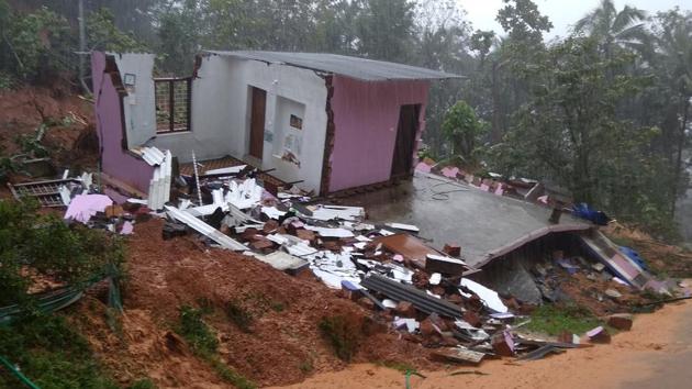 A house destroyed by heavy rains and landslide in Kerala's Kannur district on Thursday. (HT Photo) A house destroyed by heavy rains and landslide in Kerala's Kannur district on Thursday. (HT Photo)
