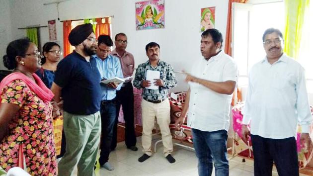 Jharkhand State Commission for Protection of Child Rights team (right) at the Sahyog village orphanage-cum-adoption centre in Khunti on Wednesday, August 8, 2018.(HT Photo) Jharkhand State Commission for Protection of Child Rights team (right) at the Sahyog village orphanage-cum-adoption centre in Khunti on Wednesday, August 8, 2018.(HT Photo)