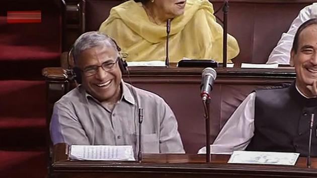 The National Democratic Alliance’s candidate Harivansh Narayan Singh of the Janata Dal(United) was elected as the deputy chairman of the Rajya Sabha defeating opposition’s BK Hariprasad by 20 votes. Congratulating Singh, Prime Minister Narendra Modi said, “He has been blessed with the talent of writing. He was also a favourite of former PM Chandra Shekhar ji...now, we are all Hari bharose” (now we all depend on him). (RSTV Grab / PTI) The National Democratic Alliance’s candidate Harivansh Narayan Singh of the Janata Dal(United) was elected as the deputy chairman of the Rajya Sabha defeating opposition’s BK Hariprasad by 20 votes. Congratulating Singh, Prime Minister Narendra Modi said, “He has been blessed with the talent of writing. He was also a favourite of former PM Chandra Shekhar ji...now, we are all Hari bharose” (now we all depend on him). (RSTV Grab / PTI)