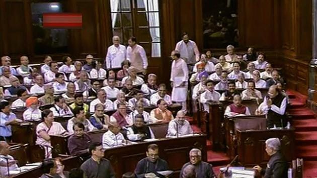 A view of the Rajya Sabha as the proceedings are being conducted during the Monsoon session of Parliament in New Delhi on August 9, 2018. The Rajya Sabha unanimously passed the Scheduled Castes and Scheduled Tribes (Prevention of Atrocities) Amendment Bill, 2018.(PTI Photo)