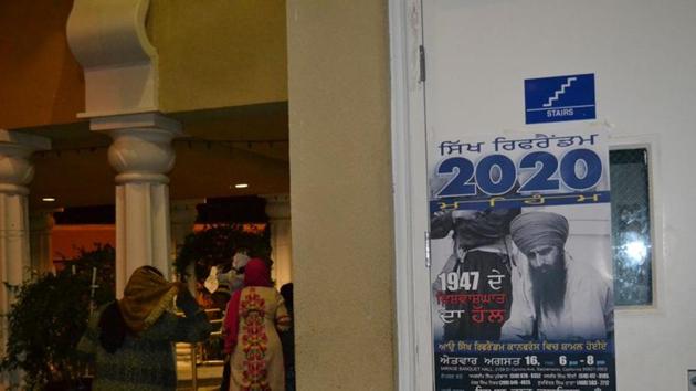 A poster about referendum 2020 in a gurdwara in San Jose, California.(HT Photo)
