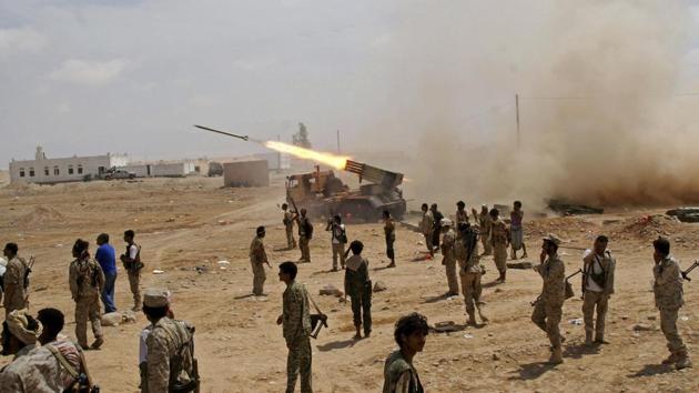 Yemeni soldiers fire at al-Qaida positions in the southern province of Shabwa in 2014. “Elements of the US military are clearly aware that much of what the US is doing in Yemen is aiding AQAP and there is much angst about that,” said Michael Horton, a fellow at the Jamestown Foundation. But supporting the UAE and Saudi Arabia against Iranian expansionism takes priority over AQAP and even stabilizing Yemen, Horton said. (Yemen’s Defense Ministry / AP File) Yemeni soldiers fire at al-Qaida positions in the southern province of Shabwa in 2014. “Elements of the US military are clearly aware that much of what the US is doing in Yemen is aiding AQAP and there is much angst about that,” said Michael Horton, a fellow at the Jamestown Foundation. But supporting the UAE and Saudi Arabia against Iranian expansionism takes priority over AQAP and even stabilizing Yemen, Horton said. (Yemen’s Defense Ministry / AP File)
