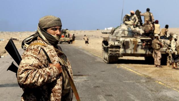 Coalition-backed fighters advance on Yemen’s Red Sea port town of Mocha on January 11, 2017. The forces eventually captured the town from Houthis. Some fighters in the unit were openly al-Qaida, wearing Afghan-style garb and carrying weapons with an al-Qaida logo, a sign of how closely the militants have been involved in the war. (AP File) Coalition-backed fighters advance on Yemen’s Red Sea port town of Mocha on January 11, 2017. The forces eventually captured the town from Houthis. Some fighters in the unit were openly al-Qaida, wearing Afghan-style garb and carrying weapons with an al-Qaida logo, a sign of how closely the militants have been involved in the war. (AP File)