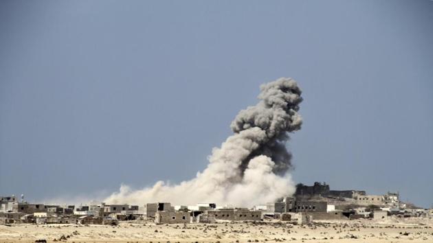 An explosion raises a cloud as coalition-backed fighters advance on Mocha. Overall, deals that took place during both the Obama and Trump administrations have secured al-Qaida withdrawal from multiple major towns and cities that the group seized in 2015. The earliest pact, in the spring of 2016, allowed thousands of al-Qaida fighters to pull out of Mukalla, Yemen’s fifth-largest city and a major port. (AP) An explosion raises a cloud as coalition-backed fighters advance on Mocha. Overall, deals that took place during both the Obama and Trump administrations have secured al-Qaida withdrawal from multiple major towns and cities that the group seized in 2015. The earliest pact, in the spring of 2016, allowed thousands of al-Qaida fighters to pull out of Mukalla, Yemen’s fifth-largest city and a major port. (AP)