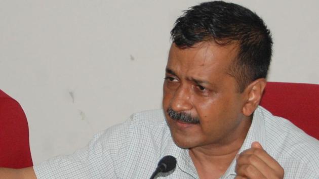 Delhi Chief Minister Arvind Kejriwal addressing press conference in Rohtak, Haryana, on Thursday. August 7, 2018.(Manoj Dhaka / HT Photo)