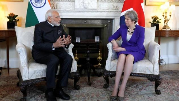 British Prime Minister Theresa May holds a bilateral meeting with Indian Prime Minister Narendra Modi at 10 Downing Street in London earlier this year(Reuters photo) British Prime Minister Theresa May holds a bilateral meeting with Indian Prime Minister Narendra Modi at 10 Downing Street in London earlier this year(Reuters photo)