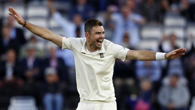 England's James Anderson celebrates after taking the wicket of India's Ishant Sharma for a duck on the second day of the second Test cricket match between England and India at Lord's Cricket Ground in London on August 10, 2018. (AFP) England's James Anderson celebrates after taking the wicket of India's Ishant Sharma for a duck on the second day of the second Test cricket match between England and India at Lord's Cricket Ground in London on August 10, 2018. (AFP)