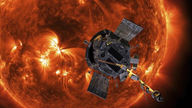 This image made available by NASA shows an artist's rendering of the Parker Solar Probe approaching the Sun. It's designed to take solar punishment like never before, thanks to its revolutionary heat shield that???s capable of withstanding 2,500 degrees Fahrenheit (1,370 degrees Celsius).(AP)