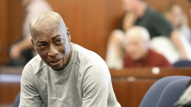 Plaintiff Dewayne Johnson reacts after hearing the verdict in his case against Monsanto at the Superior Court of California in San Francisco on Friday.(AP Photo)