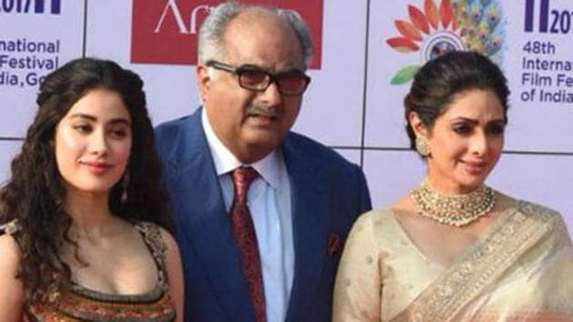 Sridevi with husband Boney Kapoor and daughter Janhvi Kapoor.