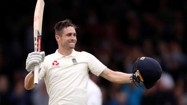 England's Chris Woakes celebrates reaching a century at Lord’s on August 11, 2018. (Reuters) England's Chris Woakes celebrates reaching a century at Lord’s on August 11, 2018. (Reuters)