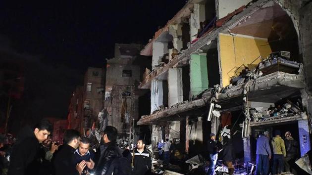 People gather in the aftermath of a multiple explosive attack in the Sayyida Zeinab area, 10 km south of Damascus, Syria, Sunday, Feb. 21, 2016. (AP File Photo) People gather in the aftermath of a multiple explosive attack in the Sayyida Zeinab area, 10 km south of Damascus, Syria, Sunday, Feb. 21, 2016. (AP File Photo)