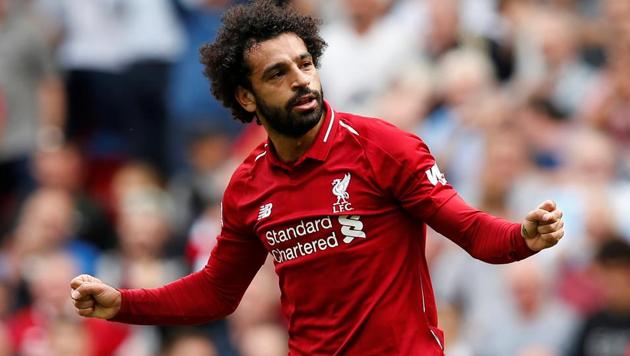Liverpool's Mohamed Salah celebrates scoring their first goal against West Ham United. (REUTERS) Liverpool's Mohamed Salah celebrates scoring their first goal against West Ham United. (REUTERS)