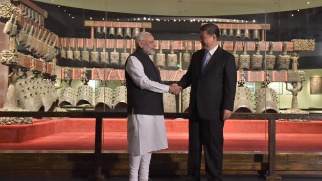 Prime Minister Narendra Modi and Chinese president Xi Jinping visit an exhibition at theHubei Provincial Museum, in Wuhan, China on April 27, 2018 ahead of their informal summit.(Agency file photo)