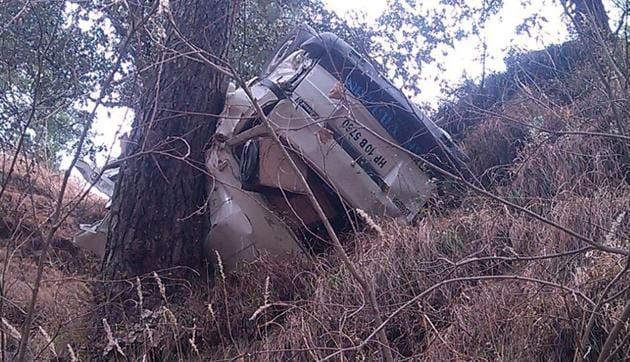 A car rolling down in the ditch on Rohru highway near Khara pathar. (HT Representative Photo) A car rolling down in the ditch on Rohru highway near Khara pathar. (HT Representative Photo)
