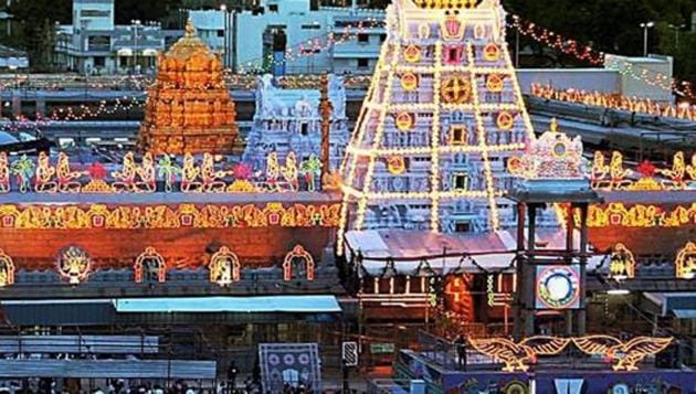 A view of Venkateswara Temple, on Tirumala hills, on the occasion of beginning of the nine-day 'Adhikmaasa Brahmotsav', that comes once in three years, in Tirupati.(PTI File Photo)