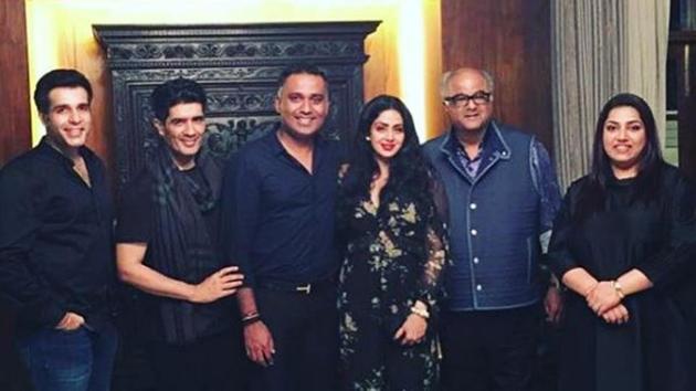 Sridevi with husband Boney Kapoor and friend Manish Malhotra and other friends. (Instagram) 