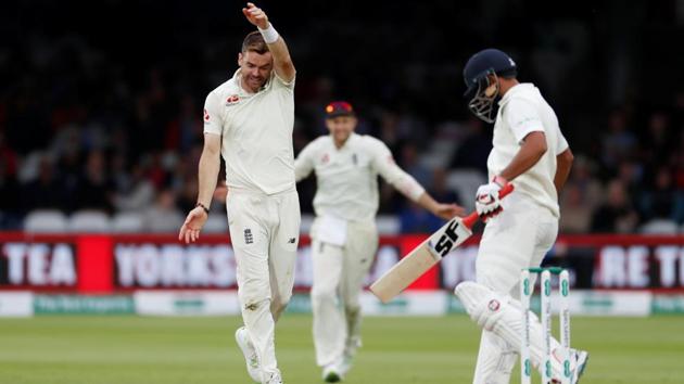 England's James Anderson celebrates taking the wicket of India's Mohammed Shami. (Action Images via Reuters)