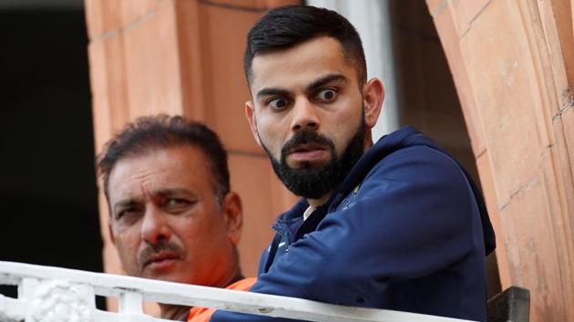 India head coach Ravi Shastri and Virat Kohli during the Lord’s Test vs England on August 12, 2018.(Reuters)